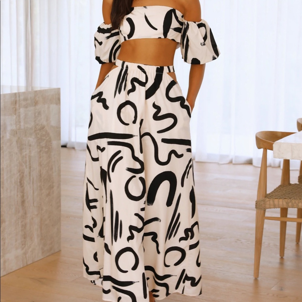 Hello Molly Black & White Abstract Two-Piece Maxi Dress